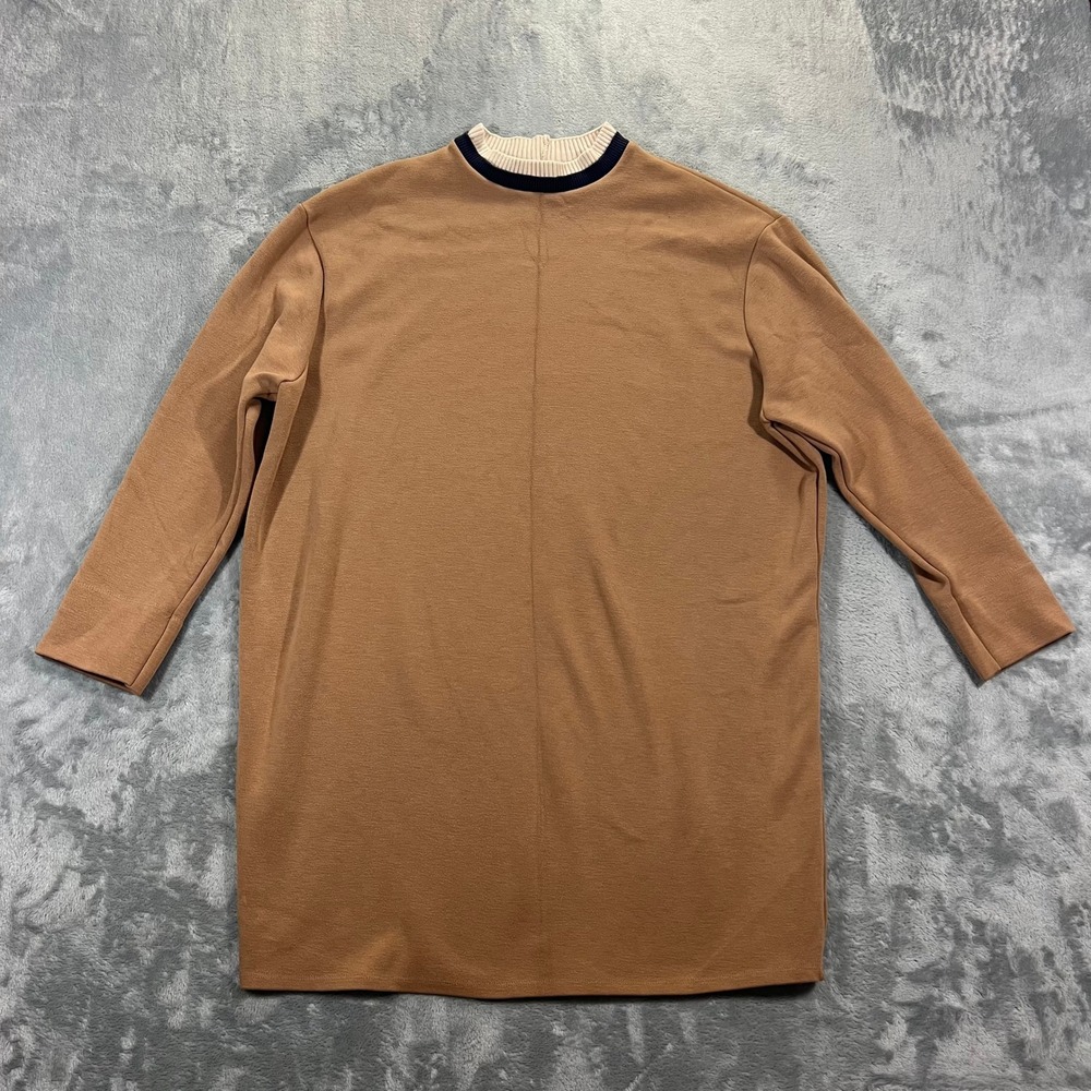 Oversized Pullover Top Women One Size Brown Crew Neck Long Sleeve Mini Pants